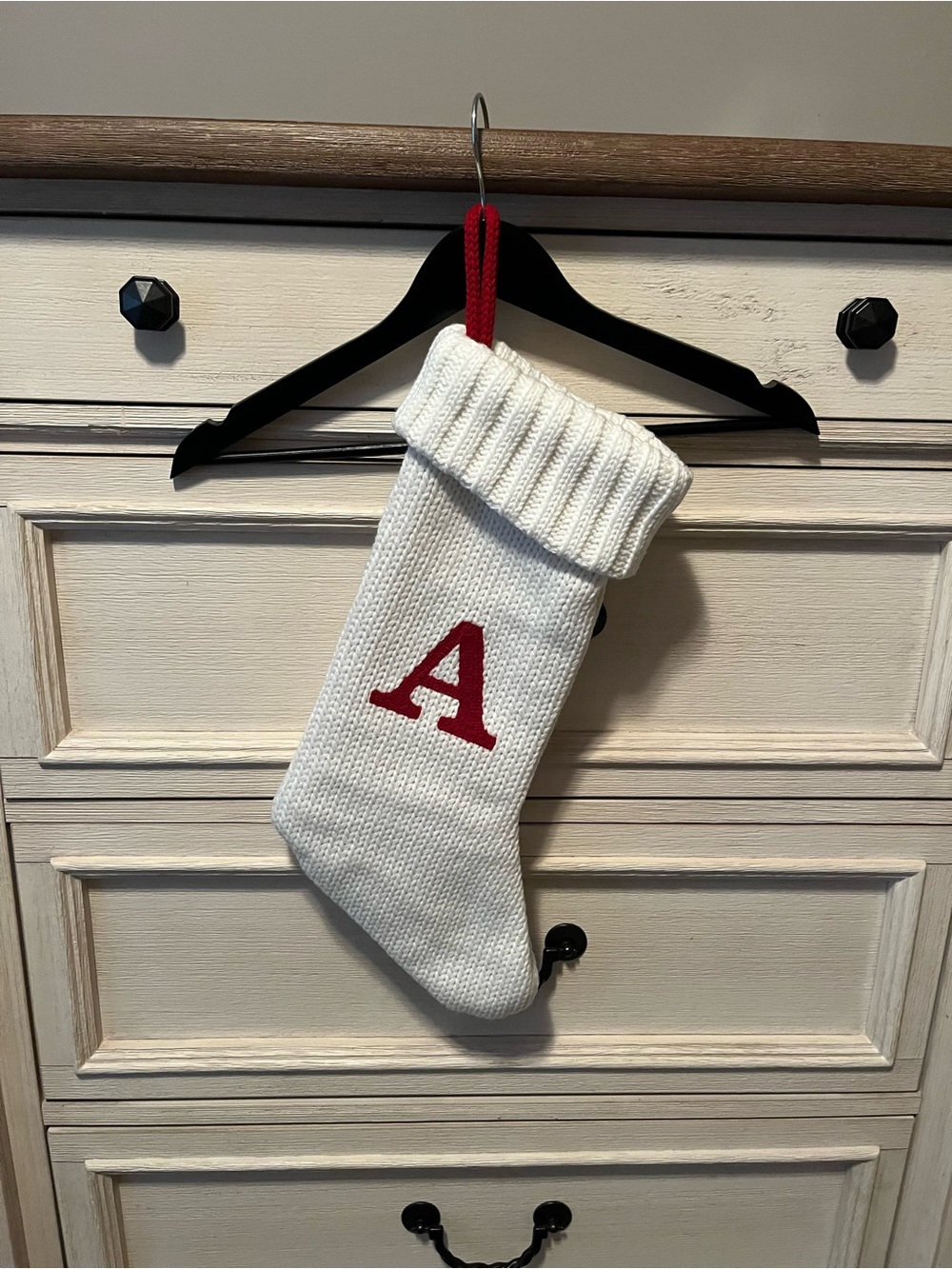 White Knit Holiday Stocking with Red Monogram A - Wondershop by Target